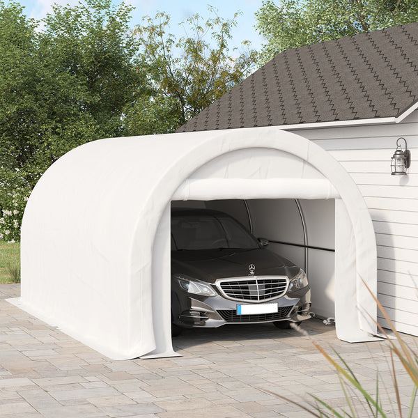 10' x 16' Carport, Heavy Duty Portable Garage / Storage Tent with Large Zippered Door, Anti-UV PE Canopy Cover for Car, Boat, Motorcycle, Bike, Garden Tools, White