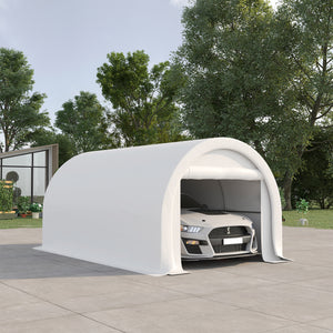 10' x 16' Carport, Heavy Duty Portable Garage / Storage Tent with Large Zippered Door, Anti-UV PE Canopy Cover for Car, Boat, Motorcycle, Bike, Garden Tools, White