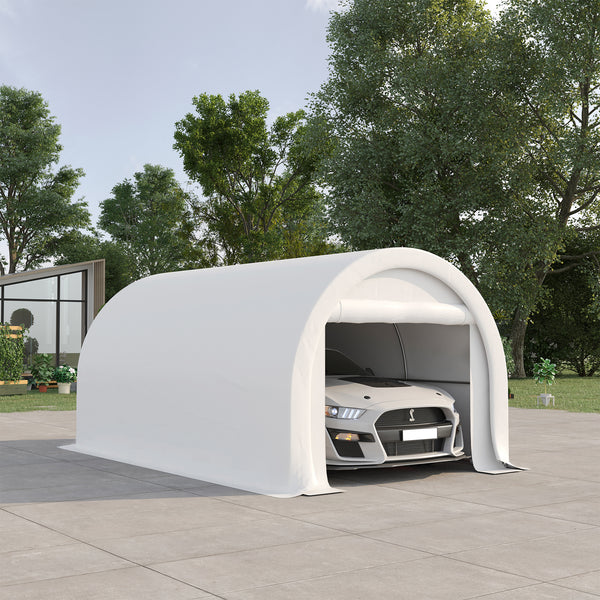 10' x 16' Carport, Heavy Duty Portable Garage / Storage Tent with Large Zippered Door, Anti-UV PE Canopy Cover for Car, Boat, Motorcycle, Bike, Garden Tools, White