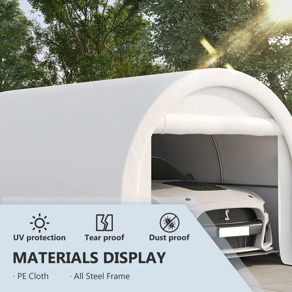 10' x 16' Carport, Heavy Duty Portable Garage / Storage Tent with Large Zippered Door, Anti-UV PE Canopy Cover for Car, Boat, Motorcycle, Bike, Garden Tools, White