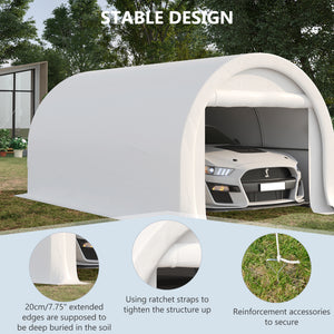10' x 16' Carport, Heavy Duty Portable Garage / Storage Tent with Large Zippered Door, Anti-UV PE Canopy Cover for Car, Boat, Motorcycle, Bike, Garden Tools, White
