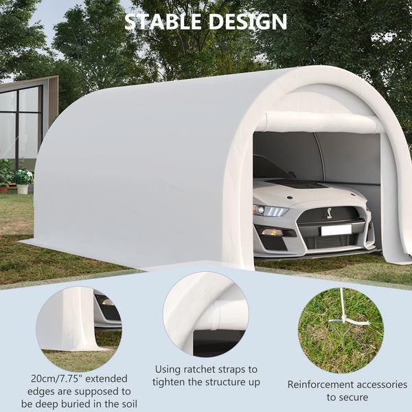 10' x 16' Carport, Heavy Duty Portable Garage / Storage Tent with Large Zippered Door, Anti-UV PE Canopy Cover for Car, Boat, Motorcycle, Bike, Garden Tools, White