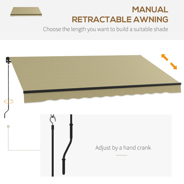 Outsunny 12' x 10' Retractable Awning, Patio Awning Sunshade Shelter with Manual Crank Handle, 280gsm UV Resistant Fabric and Aluminum Frame for Deck, Balcony, Yard, Beige