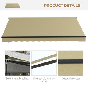 Outsunny 12' x 10' Retractable Awning, Patio Awning Sunshade Shelter with Manual Crank Handle, 280gsm UV Resistant Fabric and Aluminum Frame for Deck, Balcony, Yard, Beige