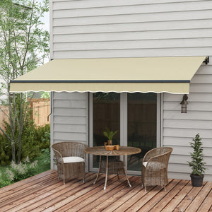 Outsunny 12' x 10' Retractable Awning, Patio Awning Sunshade Shelter with Manual Crank Handle, 280gsm UV Resistant Fabric and Aluminum Frame for Deck, Balcony, Yard, Beige