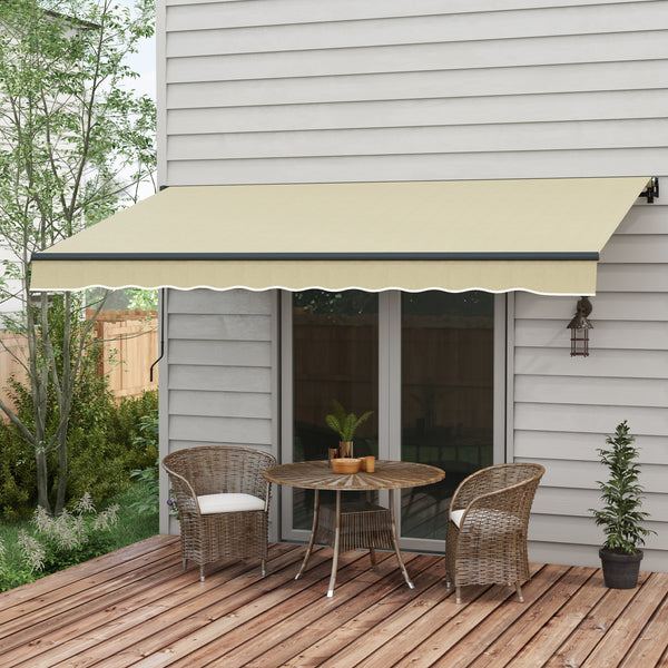 Outsunny 12' x 10' Retractable Awning, Patio Awning Sunshade Shelter with Manual Crank Handle, 280gsm UV Resistant Fabric and Aluminum Frame for Deck, Balcony, Yard, Beige