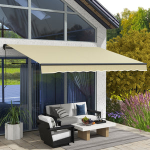 Outsunny 12' x 10' Retractable Awning, Patio Awning Sunshade Shelter with Manual Crank Handle, 280gsm UV Resistant Fabric and Aluminum Frame for Deck, Balcony, Yard, Beige