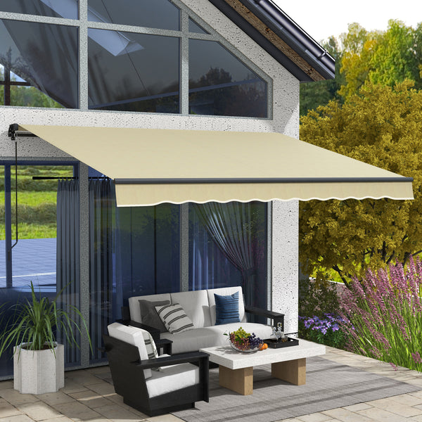 Outsunny 12' x 10' Retractable Awning, Patio Awning Sunshade Shelter with Manual Crank Handle, 280gsm UV Resistant Fabric and Aluminum Frame for Deck, Balcony, Yard, Beige