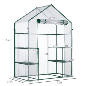 Outsunny 5' x 2.5' x 6.5' Mini Walk-in Greenhouse Kit, Portable Green House with 3 Tier Shelves, Roll-Up Door, and Weatherized Plastic Cover for Backyard Garden, Clear