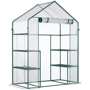 Outsunny 5' x 2.5' x 6.5' Mini Walk-in Greenhouse Kit, Portable Green House with 3 Tier Shelves, Roll-Up Door, and Weatherized Plastic Cover for Backyard Garden, Clear