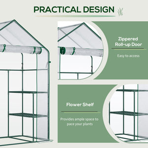 Outsunny 5' x 2.5' x 6.5' Mini Walk-in Greenhouse Kit, Portable Green House with 3 Tier Shelves, Roll-Up Door, and Weatherized Plastic Cover for Backyard Garden, Clear