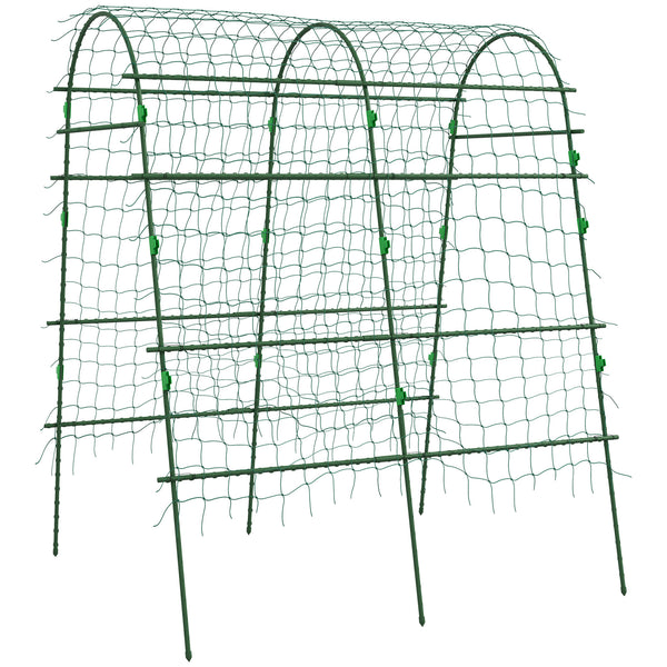 Outsunny Cucumber Trellis, 6.8' Tall Arch Trellis for Climbing Plants Outdoor, A-Frame, with Plastic Coated Steel Frame and Climbing Net, Support Vegetables, Peas, Fruit & Vines, Green