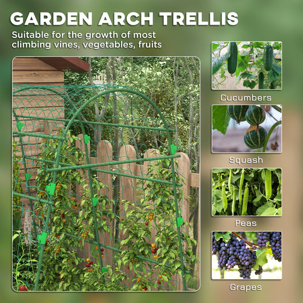 Outsunny Cucumber Trellis, 6.8' Tall Arch Trellis for Climbing Plants Outdoor, A-Frame, with Plastic Coated Steel Frame and Climbing Net, Support Vegetables, Peas, Fruit & Vines, Green