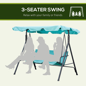 Outsunny 3-Seat Outdoor Patio Swing Chair with Removable Cushion, Steel Frame Stand and Adjustable Tilt Canopy for Patio, Garden, Poolside, Balcony, Backyard, Green