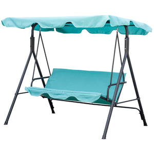 Outsunny 3-Seat Outdoor Patio Swing Chair with Removable Cushion, Steel Frame Stand and Adjustable Tilt Canopy for Patio, Garden, Poolside, Balcony, Backyard, Green