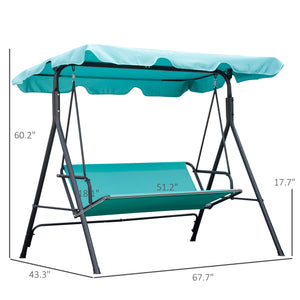 Outsunny 3-Seat Outdoor Patio Swing Chair with Removable Cushion, Steel Frame Stand and Adjustable Tilt Canopy for Patio, Garden, Poolside, Balcony, Backyard, Green