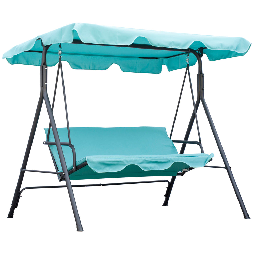 Outsunny 3-Seat Outdoor Patio Swing Chair with Removable Cushion, Steel Frame Stand and Adjustable Tilt Canopy for Patio, Garden, Poolside, Balcony, Backyard, Green