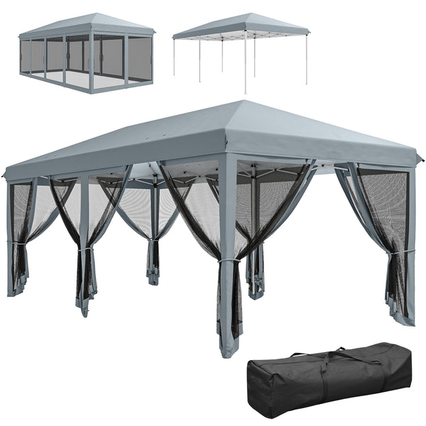 10' x 20' Pop Up Canopy Tent Gazebo with Removable Mesh Sidewall Netting, Carry Bag for Backyard Patio Outdoor, Grey
