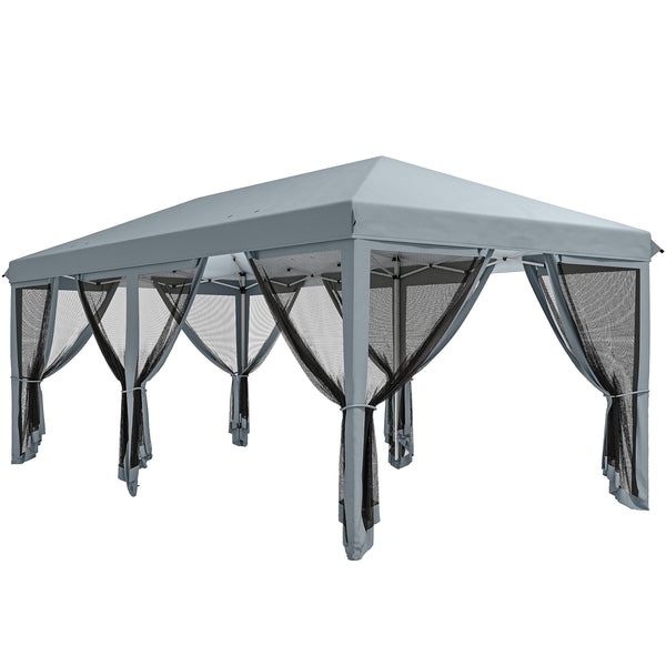 10' x 20' Pop Up Canopy Tent Gazebo with Removable Mesh Sidewall Netting, Carry Bag for Backyard Patio Outdoor, Grey
