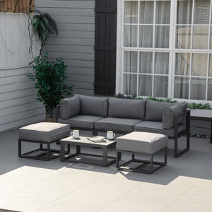 6 Pieces Outdoor Patio Furniture Set, Space-Saving Aluminum Outdoor Daybed, Thickened Cushions, Outdoor Sectional Conversation Set with Coffee Table, Footstools, Grey