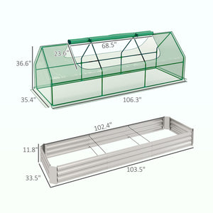 Outsunny 8.6 x 3 x 1ft Raised Garden Bed with Mini Greenhouse, Galvanized Raised Garden Bed with Cover for Herbs and Vegetables, Small Greenhouse for Patio Garden Balcony, Green and Silver