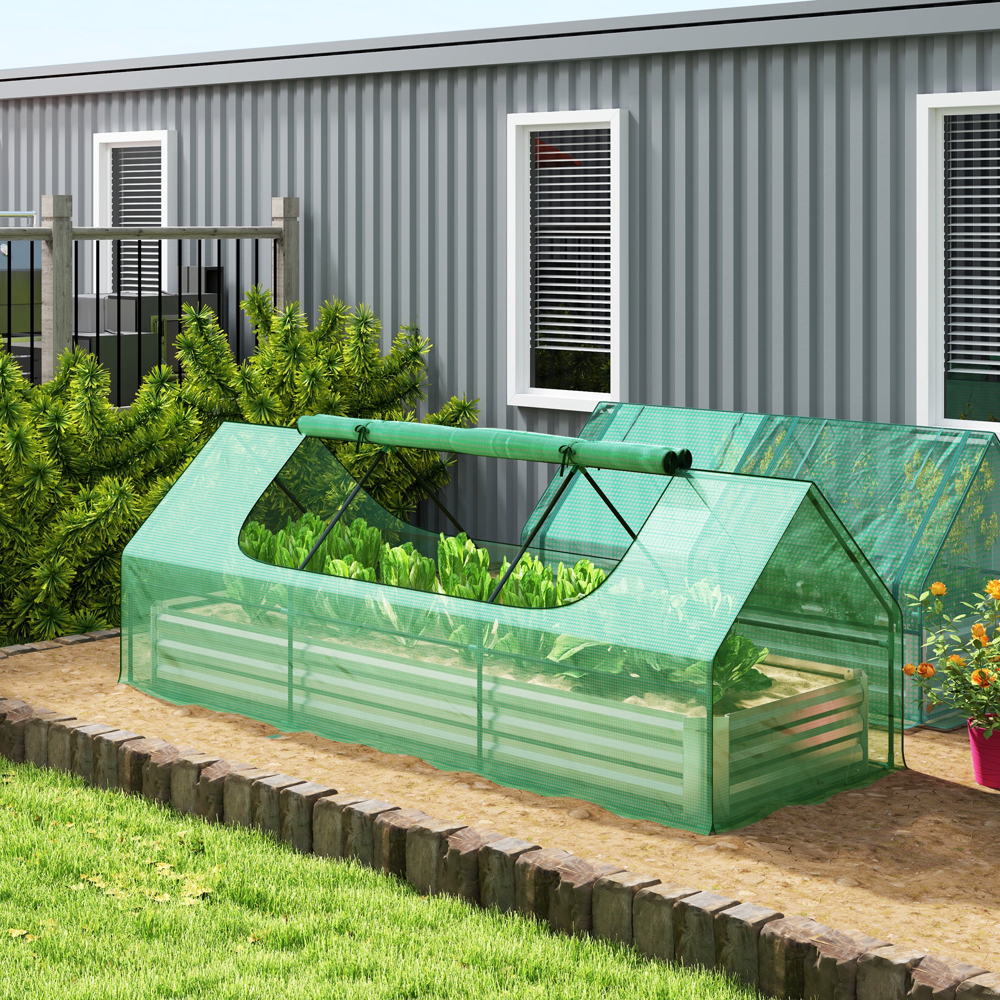 Outsunny broeikas, koudframe plantenbed met afdekking van hout en polycarbonaat, weerbestendig, lichtgrijs, 90 x 80 x 58 cm Outsunny broeikas, koudframe plantenbed met afdekking van hout en polycarbonaat, weerbestendig, lichtgrijs, 90 x 80 x 58 cm