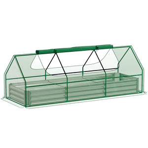 Outsunny 8.6 x 3 x 1ft Raised Garden Bed with Mini Greenhouse, Galvanized Raised Garden Bed with Cover for Herbs and Vegetables, Small Greenhouse for Patio Garden Balcony, Green and Silver