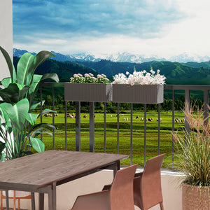 2 Pack Railing Planter Box, 20 Inch Hanging Flower Pots with Hooks and Drainage Hole, Rectangular Planters for Fence, Balcony, Garden, Patio, Rattan Look, Grey