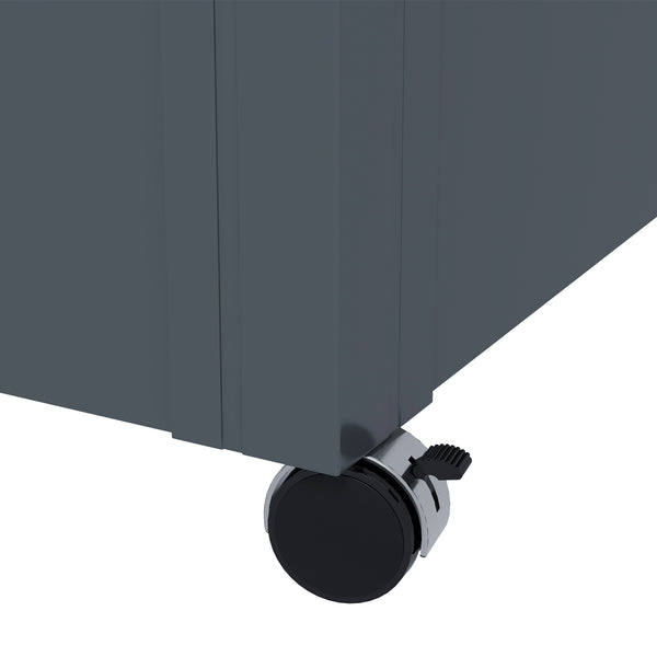 331 Litre Garden Storage Box, Waterproof Outdoor Storage Box with Wheels and Handles, Lockable Galvanised Steel Outside Deck Box Organiser for Tools, Cushions, Dark Grey