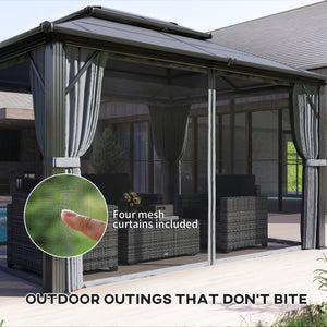 3 x 4m Hardtop Gazebo Canopy with UPF30+ Double Polycarbonate Roof, Aluminium Frame Garden Gazebo Permanent Pavilion with Mosquito Netting and Curtains for Patio, Deck, Grey