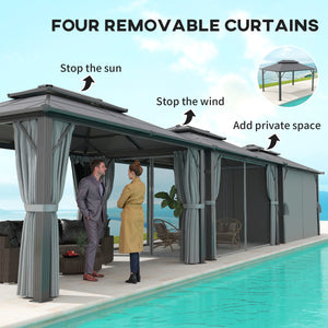 3 x 4m Hardtop Gazebo Canopy with UPF30+ Double Polycarbonate Roof, Aluminium Frame Garden Gazebo Permanent Pavilion with Mosquito Netting and Curtains for Patio, Deck, Grey