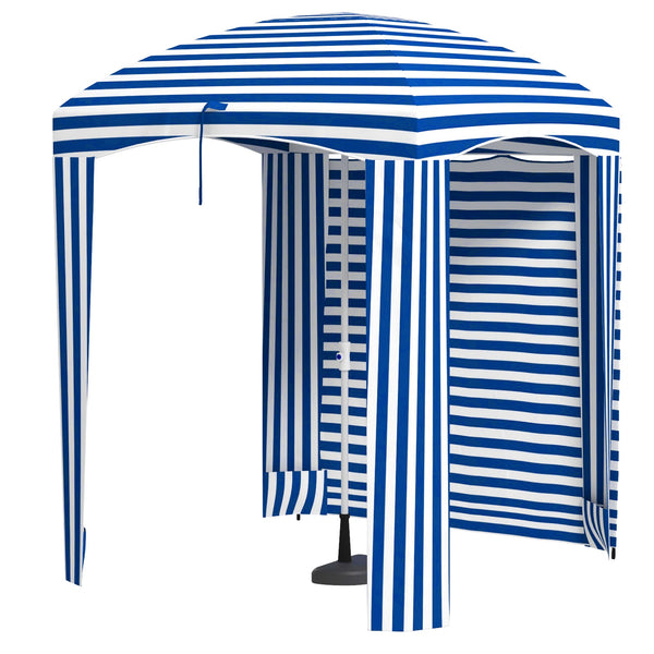 Outsunny 5.9' x 5.9' Portable Beach Umbrella, Ruffled Outdoor Cabana with Walls, Vents, Sandbags, Carry Bag, Blue & White Stripe