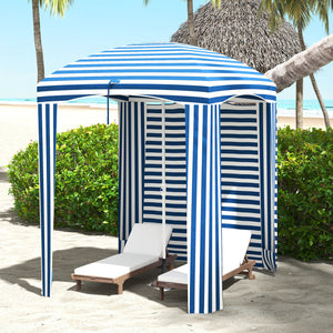 Outsunny 5.9' x 5.9' Portable Beach Umbrella, Ruffled Outdoor Cabana with Walls, Vents, Sandbags, Carry Bag, Blue & White Stripe