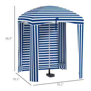 Outsunny 5.9' x 5.9' Portable Beach Umbrella, Ruffled Outdoor Cabana with Walls, Vents, Sandbags, Carry Bag, Blue & White Stripe