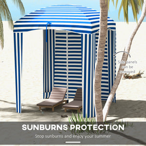 Outsunny 5.9' x 5.9' Portable Beach Umbrella, Ruffled Outdoor Cabana with Walls, Vents, Sandbags, Carry Bag, Blue & White Stripe