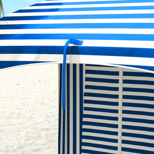 Outsunny 5.9' x 5.9' Portable Beach Umbrella, Ruffled Outdoor Cabana with Walls, Vents, Sandbags, Carry Bag, Blue & White Stripe