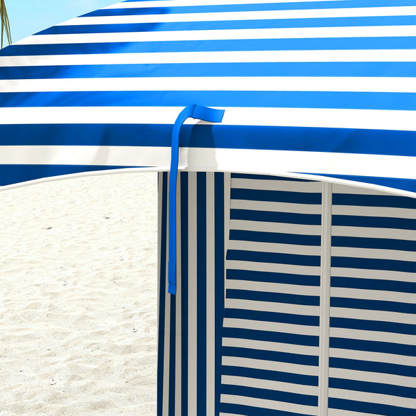 Outsunny 5.9' x 5.9' Portable Beach Umbrella, Ruffled Outdoor Cabana with Walls, Vents, Sandbags, Carry Bag, Blue & White Stripe