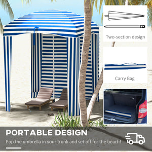 Outsunny 5.9' x 5.9' Portable Beach Umbrella, Ruffled Outdoor Cabana with Walls, Vents, Sandbags, Carry Bag, Blue & White Stripe