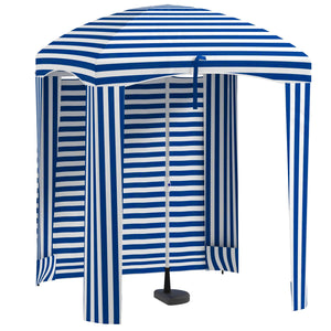 Outsunny 5.9' x 5.9' Portable Beach Umbrella, Ruffled Outdoor Cabana with Walls, Vents, Sandbags, Carry Bag, Blue & White Stripe