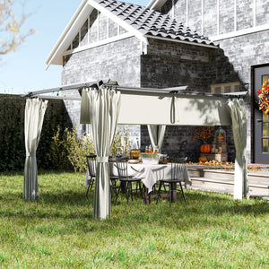 10' x 13' Retractable Pergola Canopy with Curtains, Outdoor Gazebo UPF30+ Sun Shade Shelter for Grill, Garden, Patio, Backyard, Deck, Cream White