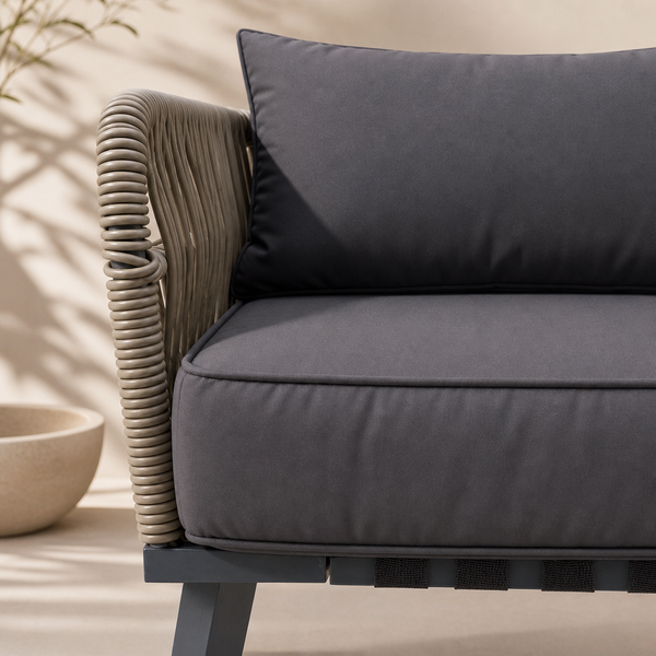 4-Piece Rattan Conversation Set with Loveseat, 2 Armchairs & Acacia Table, Grey