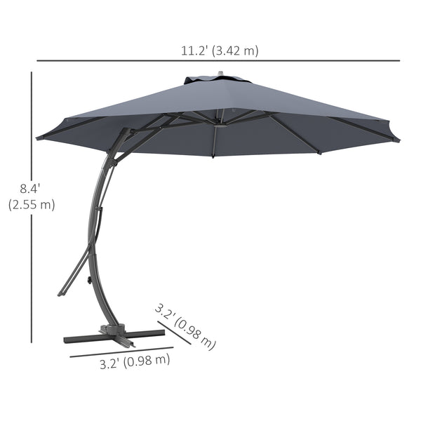 11FT Cantilever Patio Umbrella, Aluminium Offset Hanging Umbrella with 8 Ribs, 360° Rotation, Easy Adjustment for Garden, Deck, Yard and Pool, UPF 50+, Grey
