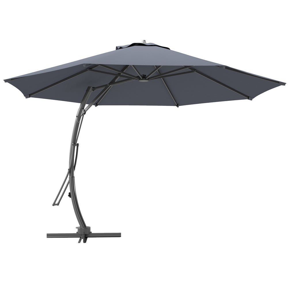 11FT Cantilever Patio Umbrella, Aluminium Offset Hanging Umbrella with 8 Ribs, 360° Rotation, Easy Adjustment for Garden, Deck, Yard and Pool, UPF 50+, Grey