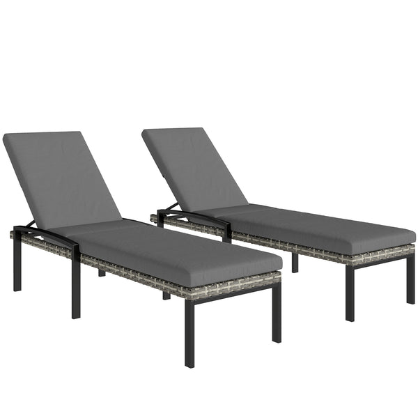 Chaise Lounge Chairs Outdoor, Set of 2 Wicker Patio Lounge Chairs with 5-Level Adjustable Backrest, Cushion, Rattan Sun Reclining Lounger for Backyard, Garden, Light Grey
