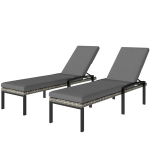 Chaise Lounge Chairs Outdoor, Set of 2 Wicker Patio Lounge Chairs with 5-Level Adjustable Backrest, Cushion, Rattan Sun Reclining Lounger for Backyard, Garden, Light Grey