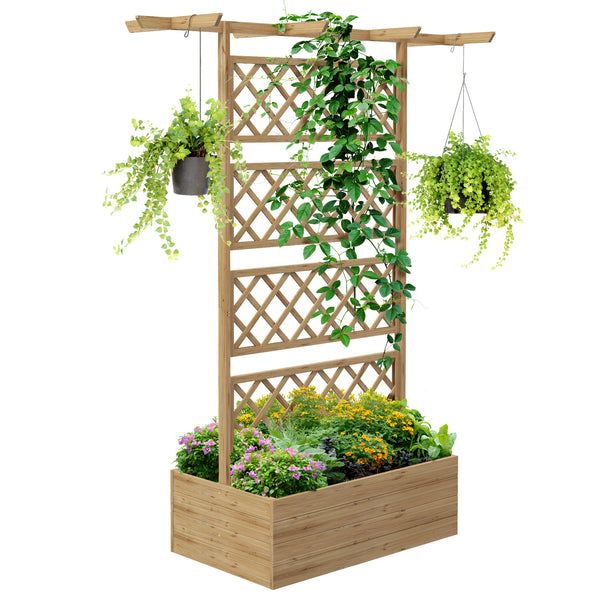 Raised Garden Bed, Wood Planter with Trellis for Vine Climbing, Privacy Screen Planter Box with Roof to Grow Flowers Vegetables Herbs for Backyard Patio Deck, Natural