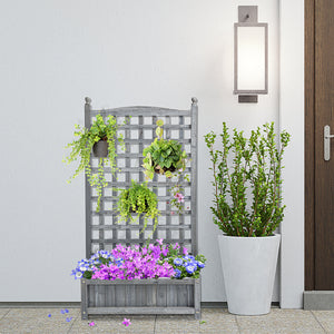 Garden Planters with Trellis for Climbing Vines, Wooden Raised Beds for Garden, Free Standing Flower Pot, Indoor Outdoor Display Rack, 64 x 28 x 120 cm, Grey