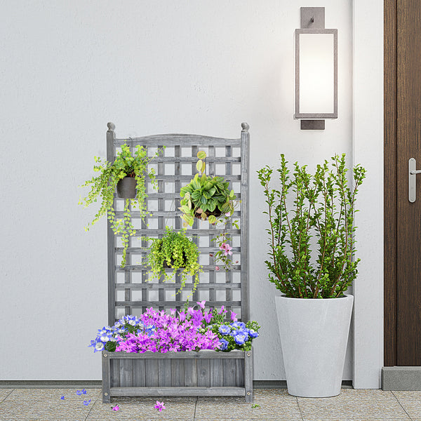 Garden Planters with Trellis for Climbing Vines, Wooden Raised Beds for Garden, Free Standing Flower Pot, Indoor Outdoor Display Rack, 64 x 28 x 120 cm, Grey