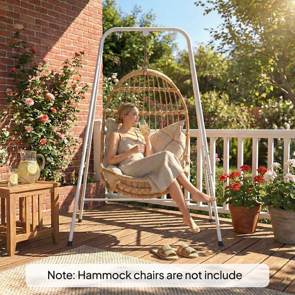 Hammock Chair Stand, Free Standing Heavy Duty Hanging Swing Chair with Anti-Slip Foot Pads, 2 Carabiners, for Relaxation, Indoor and Outdoor Use, White