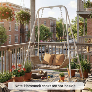 Hammock Chair Stand, Free Standing Heavy Duty Hanging Swing Chair with Anti-Slip Foot Pads, 2 Carabiners, for Relaxation, Indoor and Outdoor Use, White